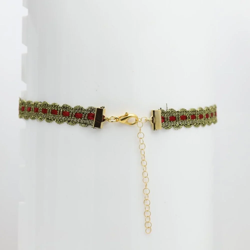 Floral Choker Gold Tone Choker Adjustable Choker 12.5' - 15' Inch - Picture 9 of 10